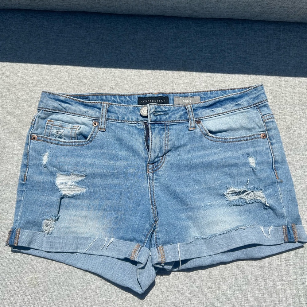 Aeropostale Midi Jean Shorts Distressed